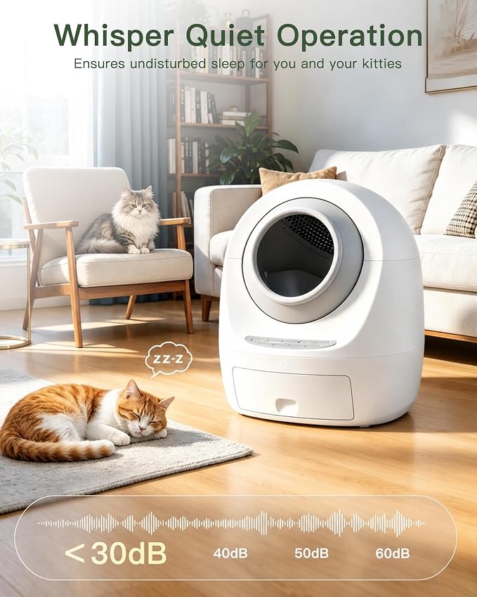 Casa Leo Automatic Self-Cleaning Cat Litter Box | with Leo’s Loo Too Wi-Fi App & Voice Control, App Weight Tracking, UV Odor Control, Safety Sensors, 30dB Quiet