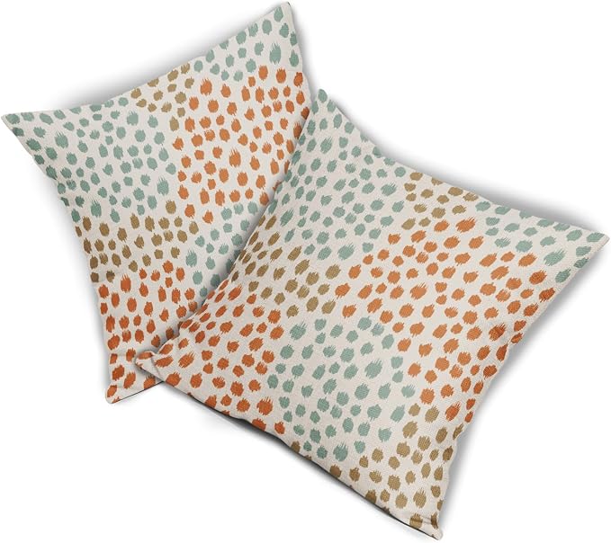 Blue Orange Brown Pillow Covers 18x18 Set of 2 Fall Colored Art Dot Decorative Throw Pillows Trendy Print Outdoor Pillowcase Holiday Seasonal Cushion Cover Linen Pillow Case Decor for Sofa Couch Bed