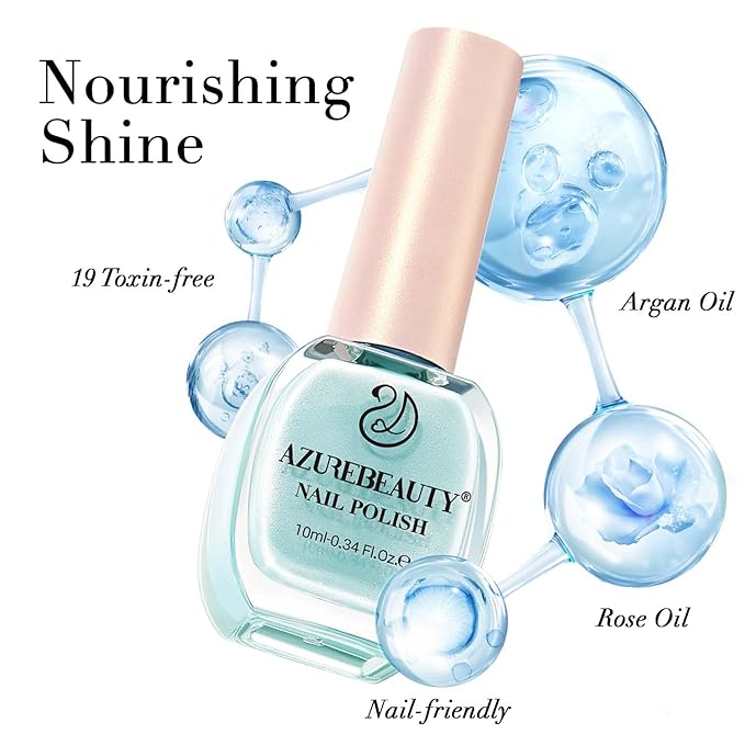 AZUREBEAUTY Nail Polish Shimmery Blue-Green Summer Nail Polish Quick Dry Natural Infinite Shine Nail Lacquer Fingernail Polish Strengthening Treatment Kit Salon-Quality for Women 10ml