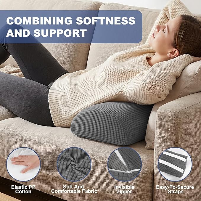 Half Moon Bolster Pillow with Straps, Knee Pillow for Back Sleeping, Under Knee Pillow for Sleeping, Relieves Pain in Legs and Knees, Machine Washable Cover, 24" X 10" X 4", Grey