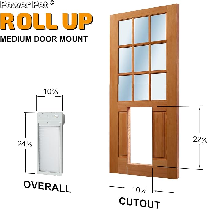 Power Pet Roll Up - Dependable Smart Dog Door, Automatic Pet Collar Operation with or Without App-High Security, Safe, Air Tight and Weatherproof, Space Saving Modern Design (Door Mount, Medium)