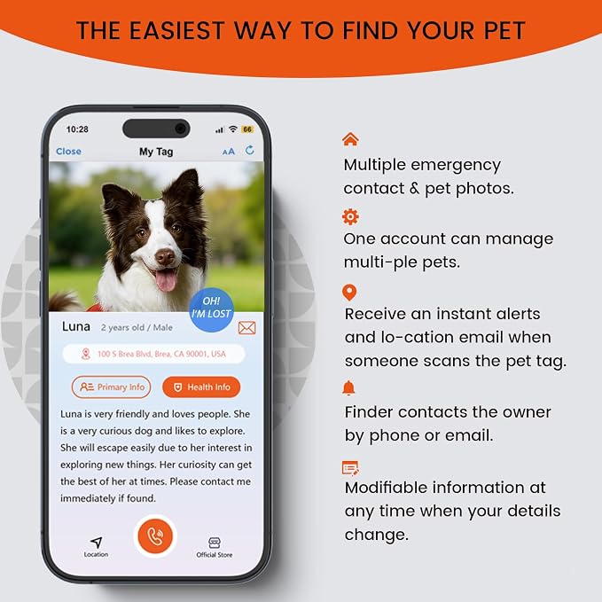 Personalized Dog Collar with QR Code Dog Tag, Navy Blue L | Anti-lost, 1000D nylon, reflective, padded, XS-L(8"-24"), QR buckle shares lost pet profile, location alerts when scanned