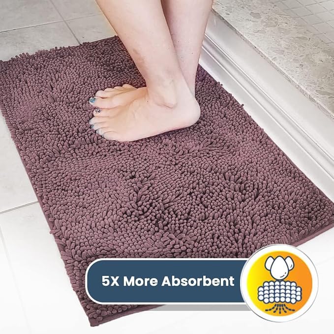 Muddy Mat® | Super Water Absorbent Door Mat Indoor, Microfiber Quick Dry Chenille Entryway Rug, Slip Resistant Front Door Mat, Indoor Mats for Entryway, Machine Washable Pet Rug, Plum 32" x 70"