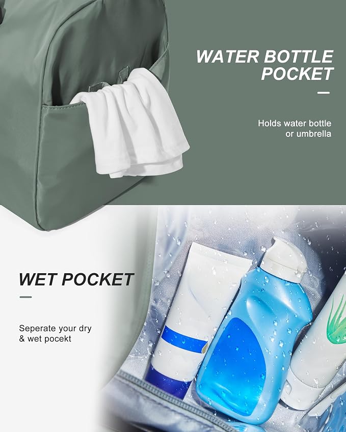 Gym Bag Womens Mens with Shoes Compartment Travel Duffel Bag for Women for Plane Sport Gym Tote Bags Swimming Yoga Weekend Overnight Carry on Bag Hospital Holdalls 4Pcs Set Dark Green