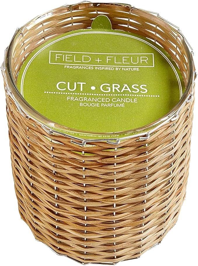Cut Grass Scented Candle – 12oz Luxury Soy Wax, 2-Wick in Handwoven Glass Jar, Fresh-Cut Wisteria and Jasmine - 75+ Hour Clean Burn, Made in USA