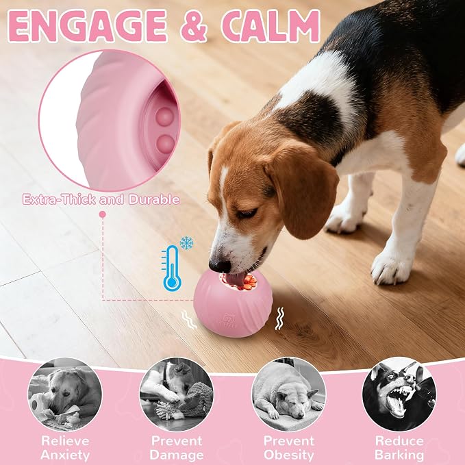 Long-Lasting Dog Lick Toy, Wobbly Dog Enrichment Lick Bowl to Keep Dogs Busy, Interactive Stuffable Dog Treat Feeder for Boredom, Silicone Treat Dispensing Chew Toy(Pink,L)