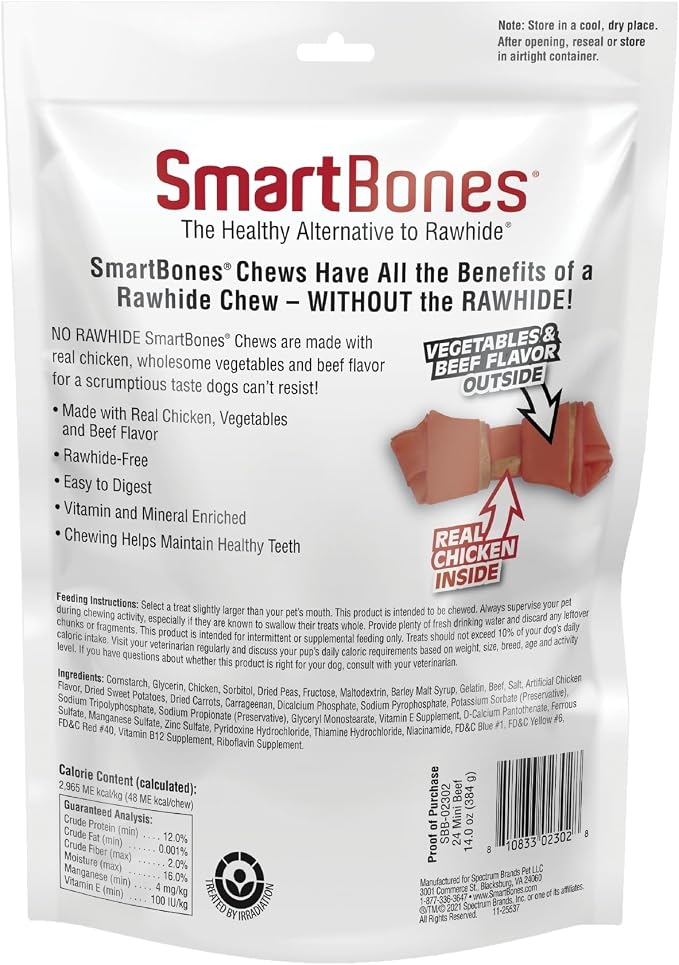 SmartBones Mini Chews with Real Beef,Rawhide-Free Chews for Dogs,(Pack of 48)