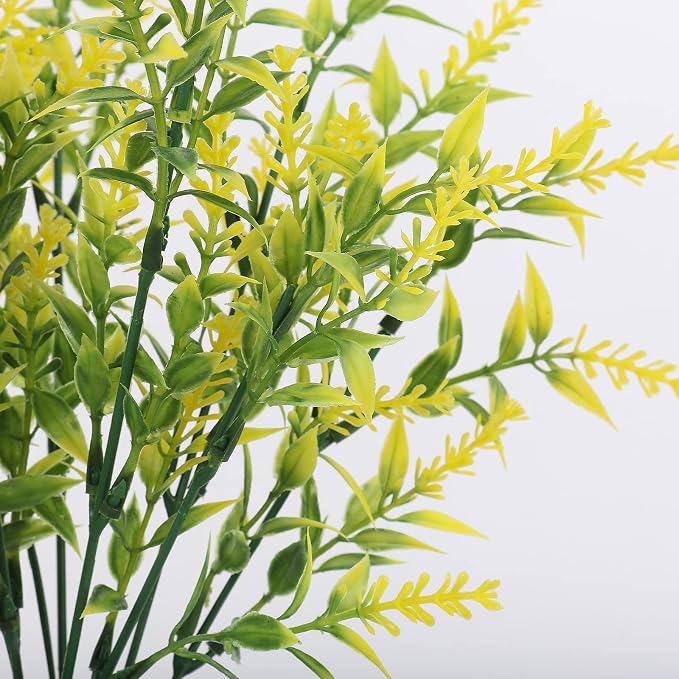 RECUTMS 20 Bundles Outdoor Artificial Flower UV Resistant Fake Stems Plants | Fall Yellow Decor,Faux Plastic Greenery for Indoor Outside Hanging Plant Garden Porch Window Box Home Wedding Farmhouse Décor