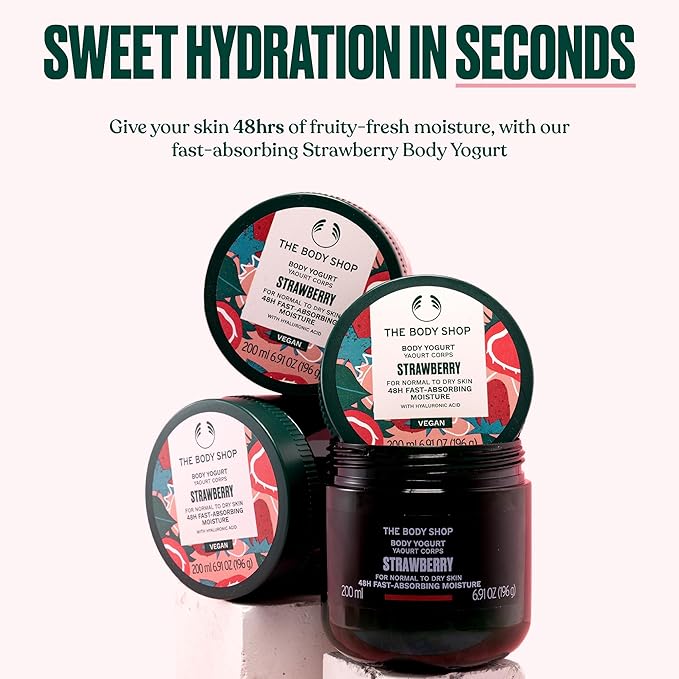 The Body Shop Strawberry Body Yogurt, 48hr Moisturizer, 100% Vegan, 6.91 Fl.Oz