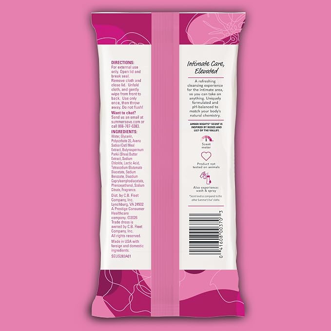 Summer's Eve Amber Nights Daily Refreshing Feminine Wipes, Removes Odor, pH Balanced, 32 count (Pack of 2)