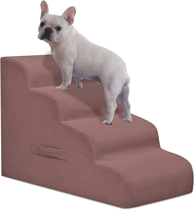 Mesa Lemon 4 Step Dog Stairs Pet Ramp for High Beds, Sofas and Cars | High Density Foam, Non-Slip Bottom, Removable Washable Cover, Portable Handle, Holds Up to 50 lbs, 20 Inch Height