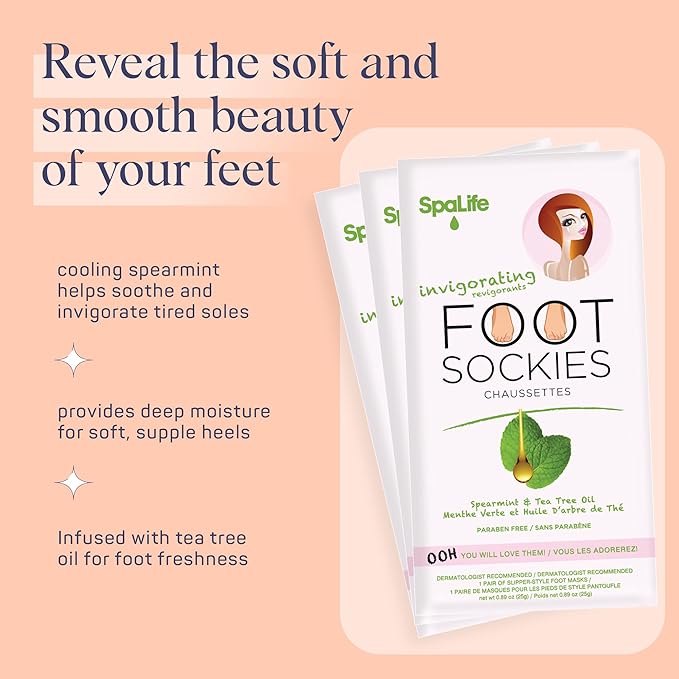 SpaLife Softening Care Foot Sockies (8-Pack) - Spearmint & Tea Tree Oil, Exfoliating Pack for Healthy Feet, Intensive Repair, Callus Remover Sockies, Dry Skin Solution, Moisturizing Foot Treatment