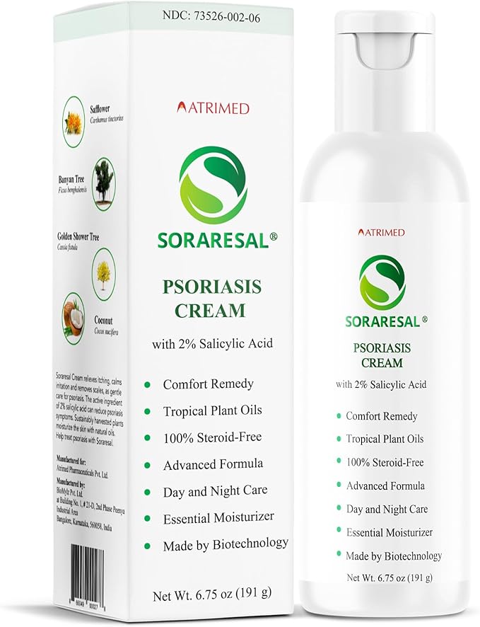 SORARESAL Psoriasis Cream - Comfort Remedy with Safflower Oil, Coconut Oil and Salicylic Acid – Eczema Cream for Itchy, Flaky Skin and Eczema Relief