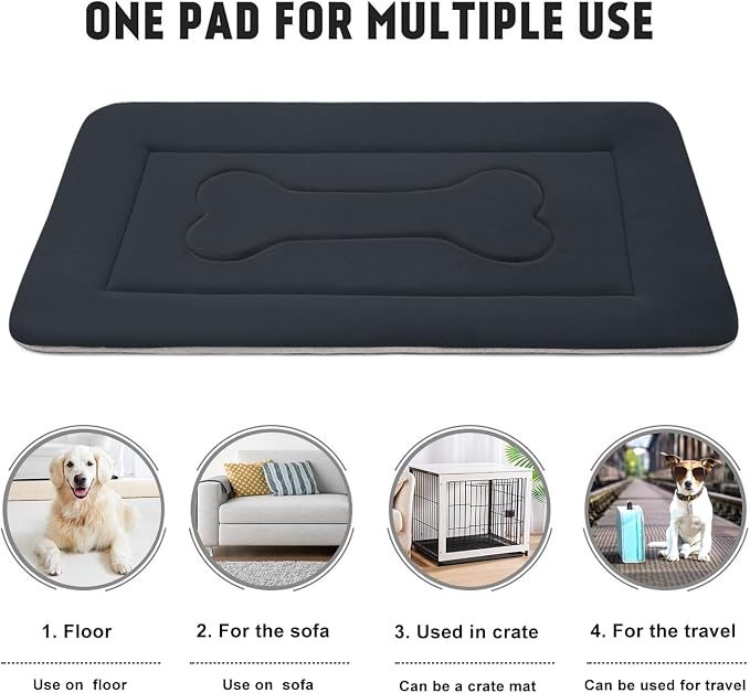 Large Dog Bed Soft Dog Crate Pad Mat, 42 in Non-Slip Bottom Washable Dog Sleeping Mattress Pet Beds Cat Bed Kennel Pad, Dark Blue Gray