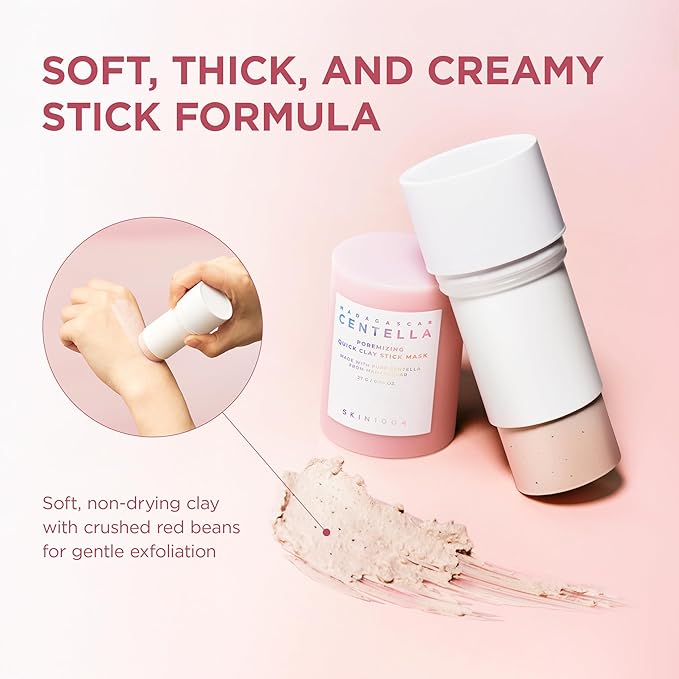 SKIN1004 Poremizing Quick Clay Stick Mask, Face Mask Skincare for Pore Minimizing, Facial Clay Mask with Centella, Pore Minimizer for Sebum Control, Pink Mud Mask, Korean Skin Care, 0.95 oz / 27g
