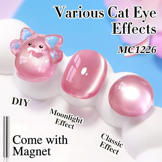 Double Rhythm 15ML Jelly Glass Cat Eye Gel Polish with Magnet Holographic Glitter Shimmer Translucent Sheer Color Salon Soak Off Magnetic Nail at Home (Light Pink-MC1226)