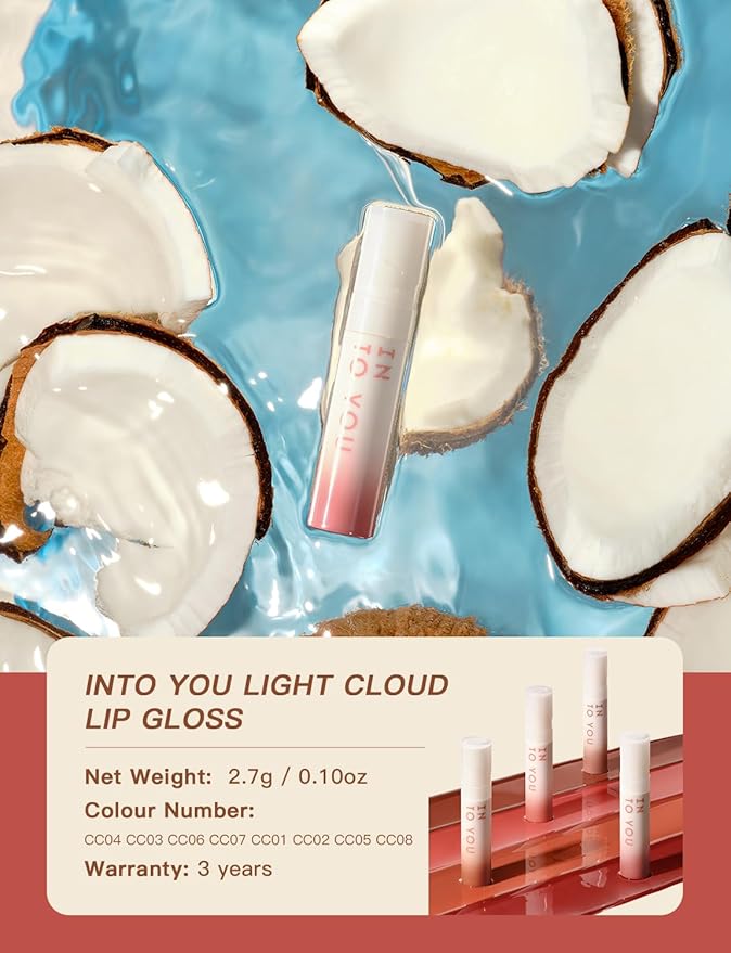 INTO YOU Lip Gloss Coco Liquid Moisturizing Lipstick Long Lasting Lip Stick Lip Stain Makeup Glitter Shine Non-sticky Lipstick for Women(CC02)