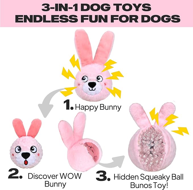 Fida Squeaky Dog Toys for Aggressive Chewers, 3 in 1, Tough Dog Ball