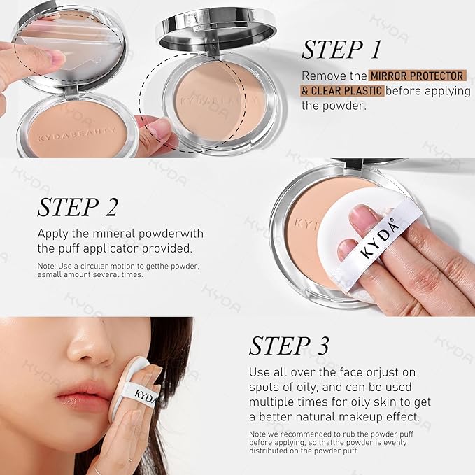 KYDA Mineral Powder, SPF 35, 4-in-1 Mineral Pressed Powder Foundation with Concealer and Setting, Matte Weightless Pressed Foundation, Light to Medium Coverage, NATURAL BEIGE