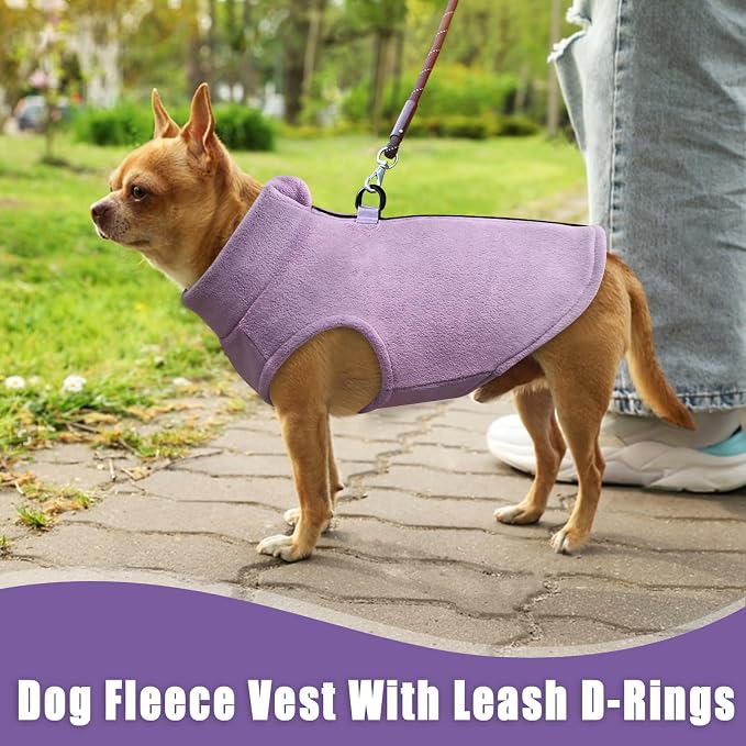 Idepet Dog Fleece Vest Sweater Zip Up Warm Pullover Dogs Jacket with D-Ring Leash Winter Cold Weater Coat Pet Sweatershirt Clothes Hoodie for Small Medium Dogs Boy Girl (Purple, XXL)