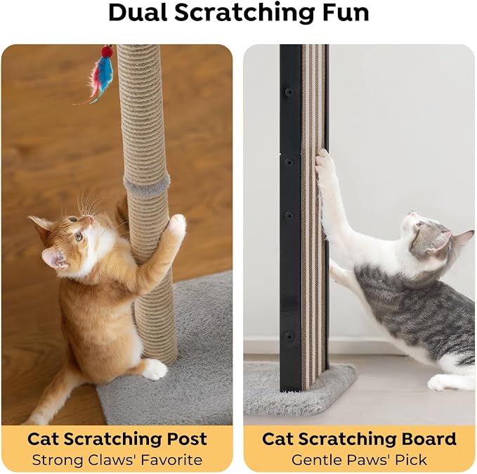 Veehoo 35" Tall Cat Scratching Post for Indoor Cats, Sturdy Cat Scratch Pad | Scratch Post with Plush Top Bed & Replaceable Metal Frame Scratching Board, Easy assembly