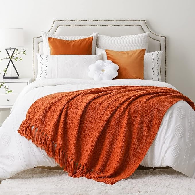 BATTILO HOME Burnt Orange Throw Blanket for Couch, 50"x60" | Halloween Throw Blanket for Home Decor, Fall Decorations for Bed, Sofa and Living Room