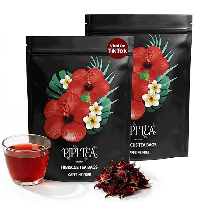 Pipi Tea Hibiscus Tea Bags Organic,100% Natural Organic Hibiscus Tea Bags,Natural Sweet & Sour Flavor,Caffeine-Free,30 Bags (2 Bag)