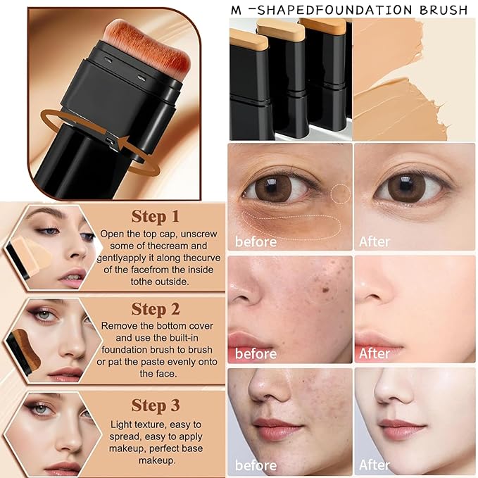 Concealer Foundation Stick,2 in 1 Long-Lasting Concealer Contour Sticks with Brush,Full Coverage for Dark Circles &Blemishes,Korean Waterproof Stick Foundation for All Skin Tones(05DEEP WHEAT)