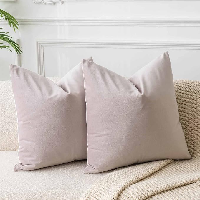 28x28 Velvet Throw Pillow Covers Set of 2 for Couch Sofa Bed,Champagne | JUSPURBET Decorative Euro Pillow Covers with Invisible Zipper for Modern Living Room Bedroom Home Decor
