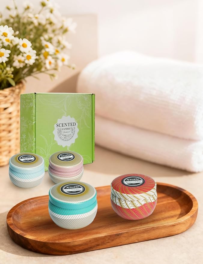 Candle Set 4 Pack Candles- Scented Candles Gift Set for Home, Long-Lasting Ambiance for Living Room & Bedroom, Small Candles Aromatherapy Gifts for Women