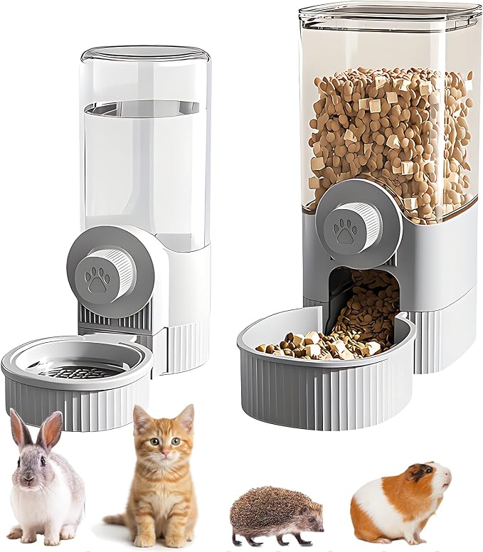 GPY Automatic Hanging Gravity Pet Feeder and Water Dispenser Set | Automatic Rabbit Bunny Feeder and Guinea Pig Water Bottle Water Dispenser for Dogs Cats Pets Animals Large Capacity (Grey)