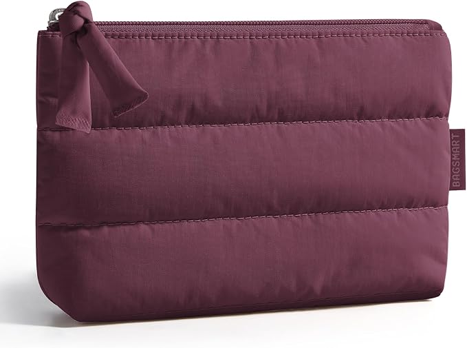 BAGSMART Small Puffy Water-Resist Makeup Bag for Women | Ideal stash for lip gloss, wireless earbuds, meds, chargers, tiny toiletries
