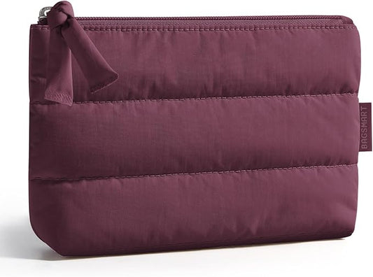 BAGSMART Small Puffy Water-Resist Makeup Bag for Women | Ideal stash for lip gloss, wireless earbuds, meds, chargers, tiny toiletries