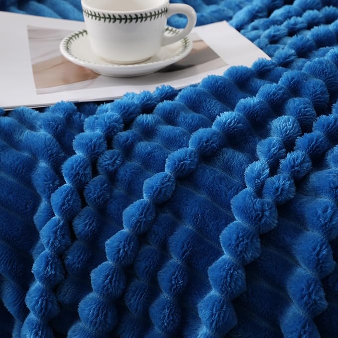 Classic Blue Throw Blanket for Couch Sofa 50"x60" Striped Design | Fleece Blankets Room Home Decor Lightweight Plush Soft Cozy Gifts for Women Mom
