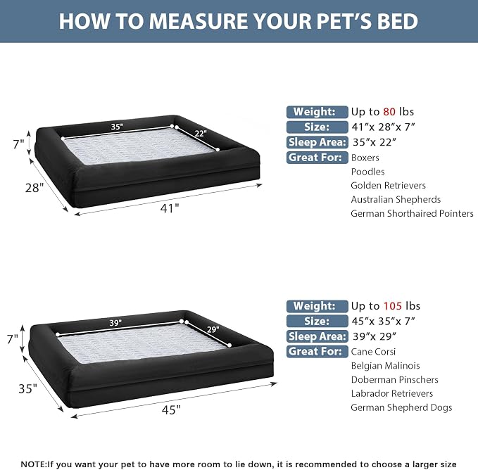 WNPETHOME XL Extra Large Orthopedic for Senior Dog Bed Comfy Sleeping | Washable Dog Couch with Removable Waterproof Cover, Large Pet Sofa Bed with Bolster Sides for Relaxing Black 41x28 Inch