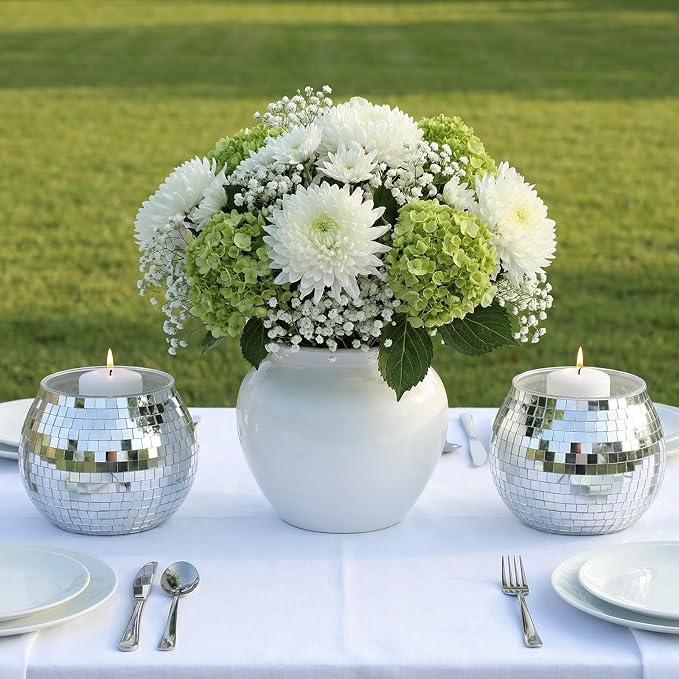 6 PCS Disco Ball Vase, Candle Holder 3.9X3.74 Inch Multifunctional Pencil Cup Disco Flower Vase Centerpieces for Wedding Centerpieces,Birthday,Office,Bedroom Classroom Decor