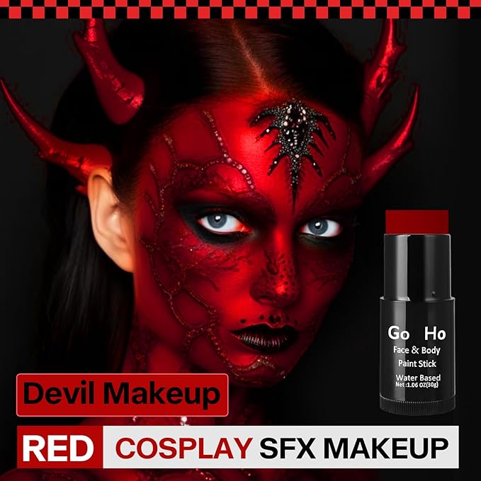 Go Ho Red Face Paint Stick,Easily Washable Formula Body Paint,Non-toxic Full-coverage Cream Red Face Body Paint for Halloween Costumes Cosplay SFX Devil Clown Makeup