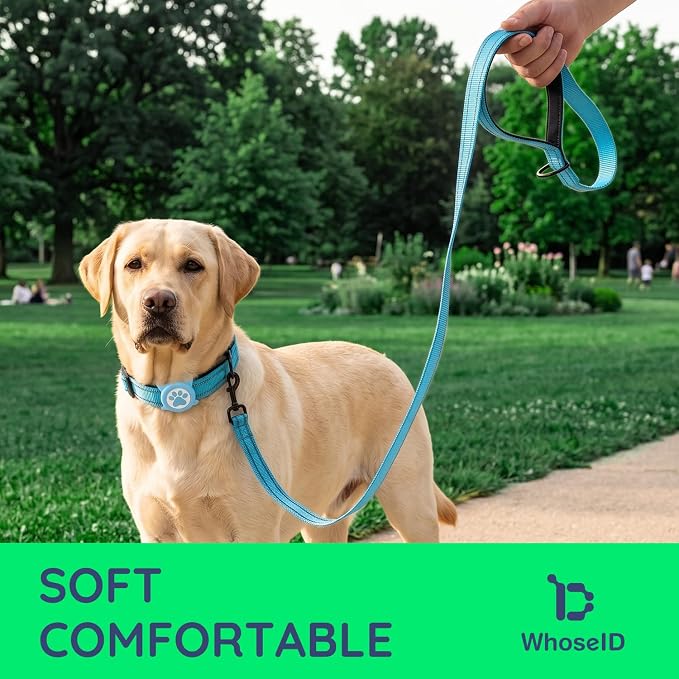 Airtag Dog Collar and Leash Set,Reflective Ultra-Durable Nylon Padded With QR Buckle & IP68 Waterproof Air Tag Holder Compatible for Apple AirTag, Comfortable for Small Medium Large Dogs (Blue Set,XS)