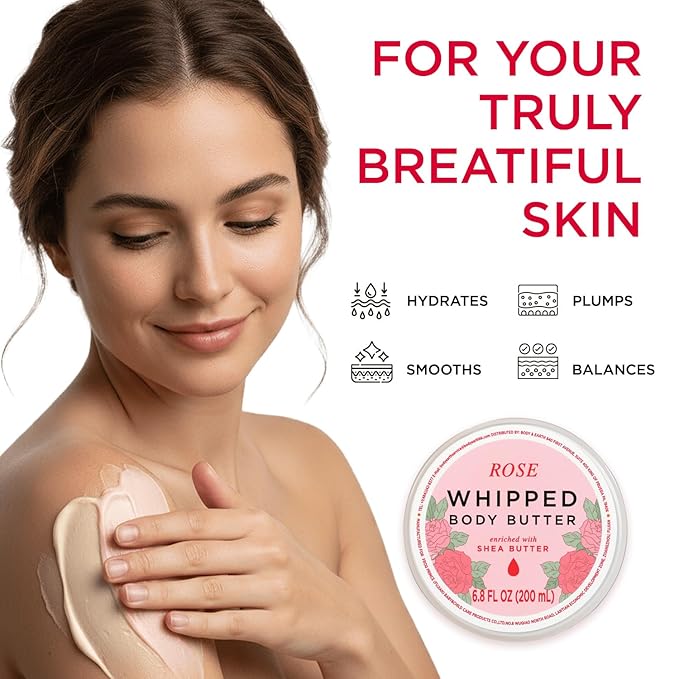 Princess Belle Rose Whipped Shea Body Butter, Body Moisturizer for Dry Skin, Mens and Womens Body Care, Leaves Skin Feeling Moisturized and Soft-200ml(6.8 floz)