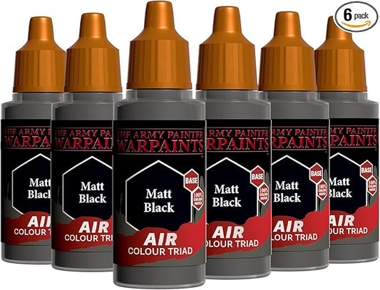 The Army Painter, Airbrush-Ready Paint Black with 6 x 18 ml Pre-thinned Acrylic Spray Paints - Paint Sprayer Paints for D&D & Warhammer Miniatures