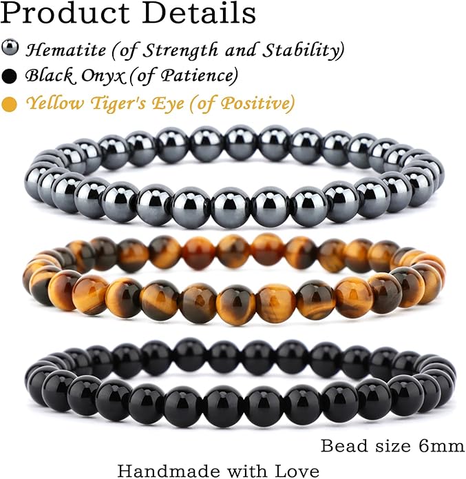 NCB 2.3-Piece 4mm Natural Crystal Gemstone Stretch Bracelets – Handmade Reiki Energy Healing Jewelry for Meditation,Yoga, Unisex