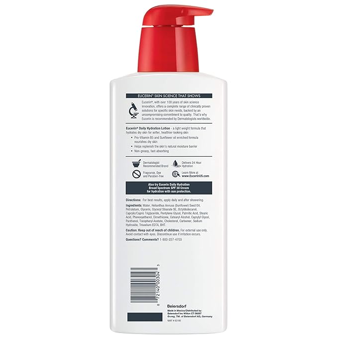 Eucerin Daily Hydration Body Lotion, Unscented Body Lotion for Sensitive Dry Skin, Holiday Gifts for Self Care, Pump Bottles,16.9 Fl Oz (Pack of 6)
