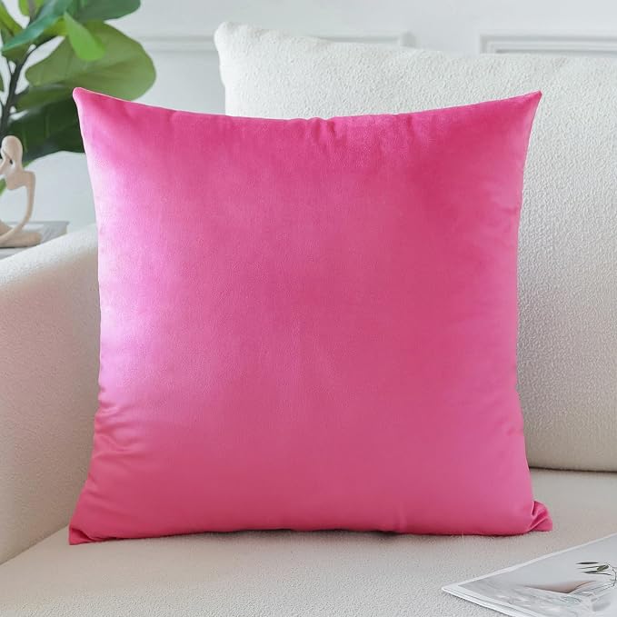 Artscope Luxury Velvet Pillow Covers Decorative Square Pillowcases Soft Solid Cushion Cases for Couch Sofa Bedroom Home Decor 20x20 Inch Hot Pink
