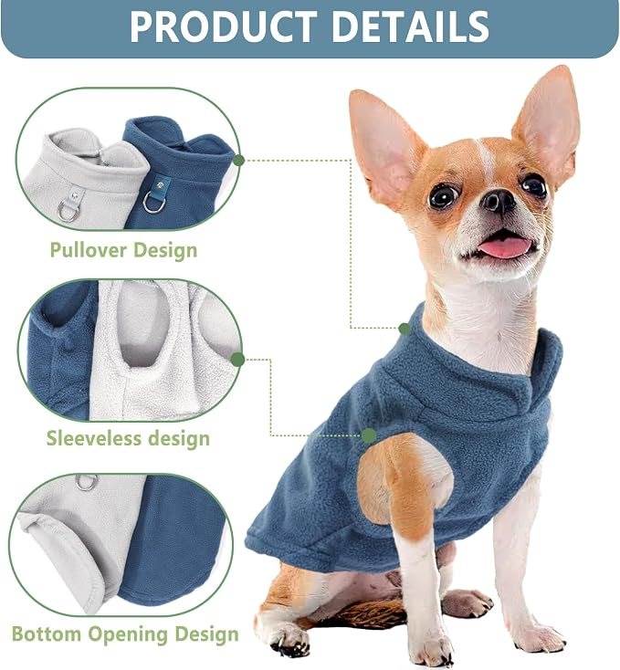 2 Pack Dog Sweater with Leash Ring Winter Warm Pet Sweater Thick Clothes Coat Fleece Dog Sweaters for Small Dogs Girl Boy for Chihuahua, French Bulldog, Dachshund,X-Large(19-26lbs)