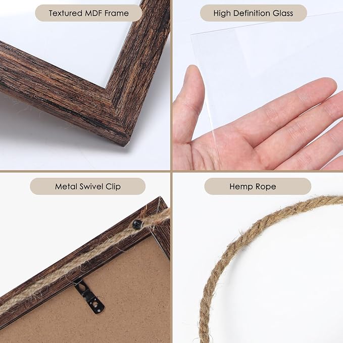 QUTREY 4x6 Collage Picture Frames, 6 Openings Vertical Hanging Photo Frame Set of 2, 4 by 6 inch Multi Picture Frames for Wall, Distressed Brown