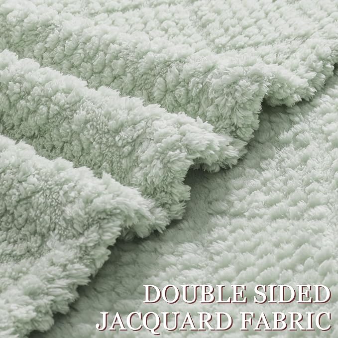 Whale Flotilla Soft Fleece Twin Size Blanket for Bed, Sage Green | Jacquard Waffle Blankets for Home Decor, Lightweight and Cozy, All Season Suitable, 60x80 Inch