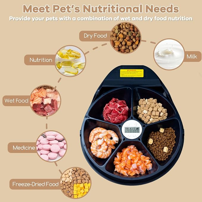 Automatic Cat Feeder Wet Food, 2026 Upgraded Refrigerated Auto Cat Feeder with Semiconductor Cooling, 4 Days Freshness 5 Meals, Pet Food Dispenser for Cats and Small Dogs, Easy to Clean