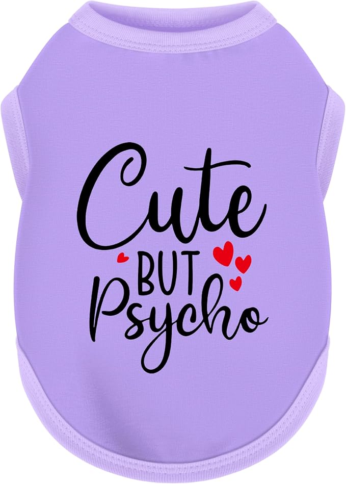 Stylish Dog Clothes: Expressive Cotton Puppy Shirt Vest for Small and Medium Dogs, Featuring 'Cute but Psycho' Slogan Print - Perfect for Showing Off Your Pet's Unique Style! Purple L