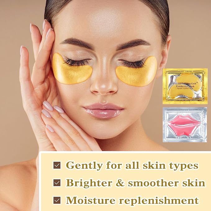30PCS Lip Mask & Under Eye Mask, 24K Under Eye Patches for Puffy Eyes, Pink Lip Masks Skincare, Effectively Moisturizing the Skin, Reducing Fine Lines & Dark Circle