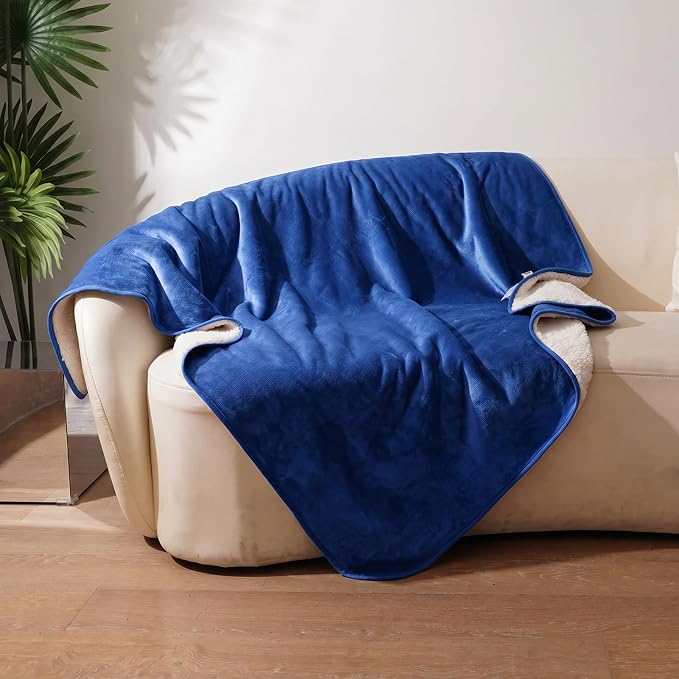 Sunheir Waterproof Dog Blankets for Extra Large Dogs - Cat Blanket Washable for Couch Protection, Soft Sherpa Fleece Puppy Throw Blanket to Prevent Urine Leaks & Protects Furniture, 50"X 60", Blue